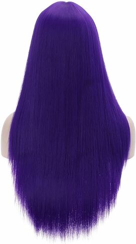 BERON Dark Purple Wigs Straight Long Hair Wigs with Bangs Women Fashion Heat Resistant Synthetic Natural Looking Wig for Cosplay Party or Daily Use in Kuwait