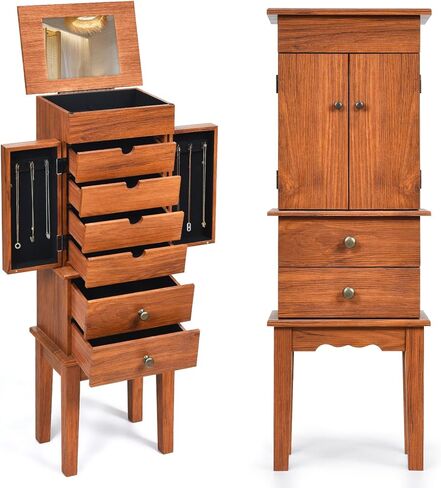 Loko Jewelry Armoire مع مرآة فليب ، خزانة تخزين المجوهرات الدائمة مع 6 أدراج و 6 خطافات ، مقصورات مقسمة أعلى ، صندوق منظم المجوهرات لغرفة نوم النساء in Kuwait