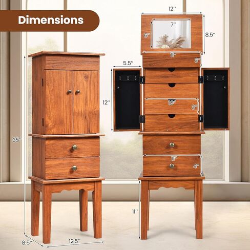 Loko Jewelry Armoire مع مرآة فليب ، خزانة تخزين المجوهرات الدائمة مع 6 أدراج و 6 خطافات ، مقصورات مقسمة أعلى ، صندوق منظم المجوهرات لغرفة نوم النساء in Kuwait