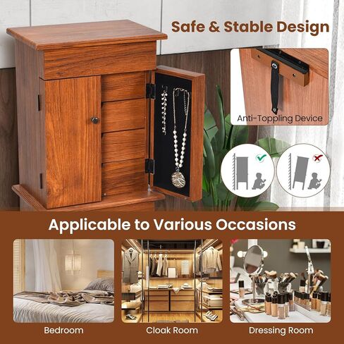 Loko Jewelry Armoire مع مرآة فليب ، خزانة تخزين المجوهرات الدائمة مع 6 أدراج و 6 خطافات ، مقصورات مقسمة أعلى ، صندوق منظم المجوهرات لغرفة نوم النساء in Kuwait