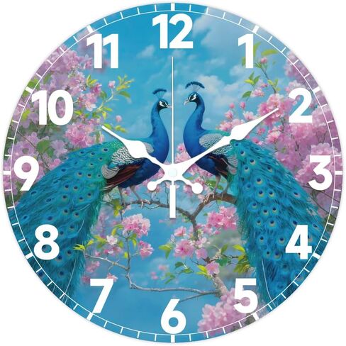 CHGCRAFT Peacock Pattern Wall Clock 12 Inch Non-Ticking Clocks Flowers Round Wall Hanging Clock Battery Operated for Bedroom Living Room Kitchen Office in Kuwait