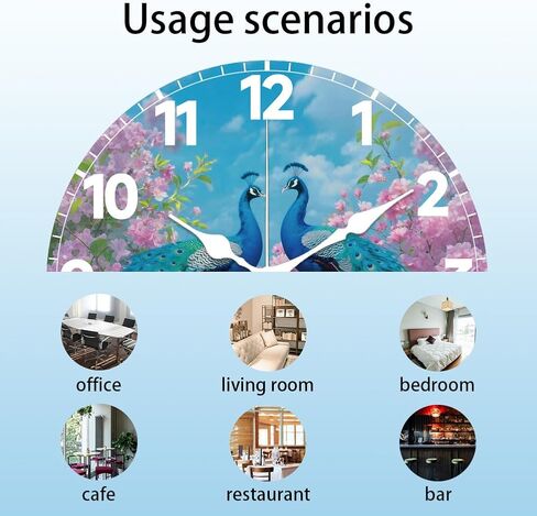 CHGCRAFT Peacock Pattern Wall Clock 12 Inch Non-Ticking Clocks Flowers Round Wall Hanging Clock Battery Operated for Bedroom Living Room Kitchen Office in Kuwait
