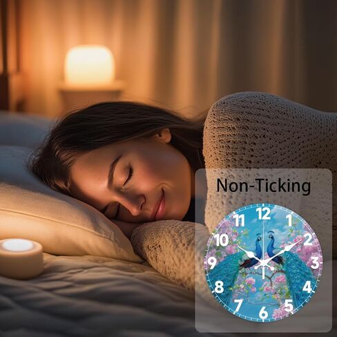 CHGCRAFT Peacock Pattern Wall Clock 12 Inch Non-Ticking Clocks Flowers Round Wall Hanging Clock Battery Operated for Bedroom Living Room Kitchen Office in Kuwait