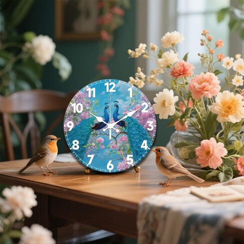CHGCRAFT Peacock Pattern Wall Clock 12 Inch Non-Ticking Clocks Flowers Round Wall Hanging Clock Battery Operated for Bedroom Living Room Kitchen Office in Kuwait