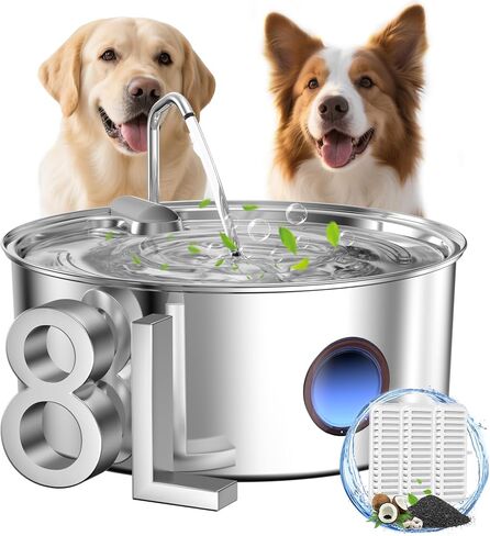 Dog Water Fountain for Large Dogs - 8L/270oz Stainless Steel Dog Water Fountain, Great for Large Dogs Cats and Multi-Pet Home, Quiet Pet Dispenser, Easy-to-Clean Dog Fountain in Kuwait
