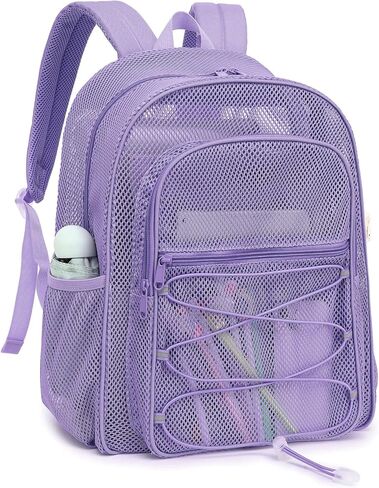 Mesh School Backpack for Girls Boys, Heavy Duty Kids Adults Mesh School Bag Bookbag for Swimming Beach Fitness Sport (Light Pink) in Kuwait