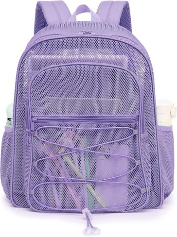 Mesh School Backpack for Girls Boys, Heavy Duty Kids Adults Mesh School Bag Bookbag for Swimming Beach Fitness Sport (Light Pink) in Kuwait