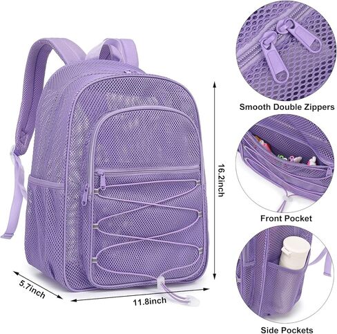 Mesh School Backpack for Girls Boys, Heavy Duty Kids Adults Mesh School Bag Bookbag for Swimming Beach Fitness Sport (Light Pink) in Kuwait