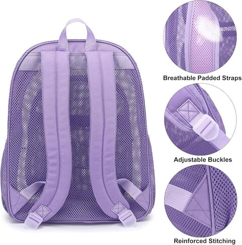 Mesh School Backpack for Girls Boys, Heavy Duty Kids Adults Mesh School Bag Bookbag for Swimming Beach Fitness Sport (Light Pink) in Kuwait