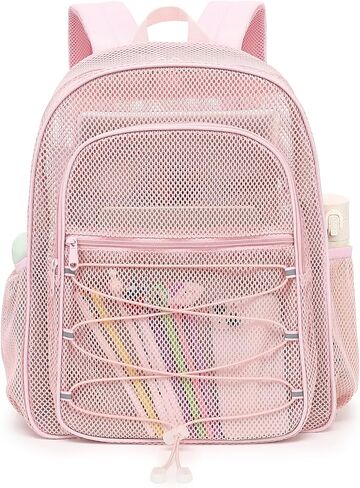 Mesh School Backpack for Girls Boys, Heavy Duty Kids Adults Mesh School Bag Bookbag for Swimming Beach Fitness Sport (Light Pink) in Kuwait
