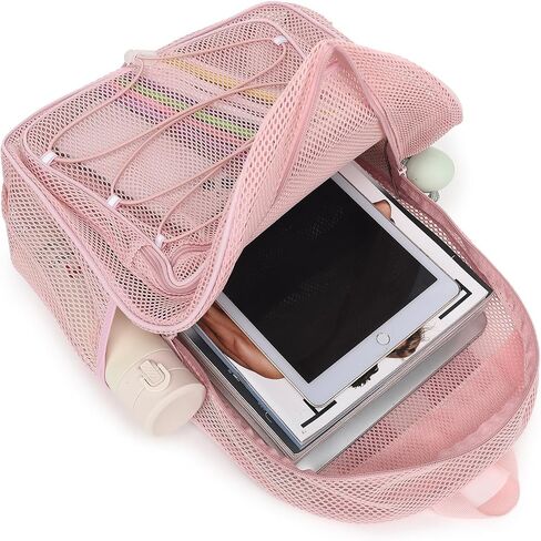 Mesh School Backpack for Girls Boys, Heavy Duty Kids Adults Mesh School Bag Bookbag for Swimming Beach Fitness Sport (Light Pink) in Kuwait