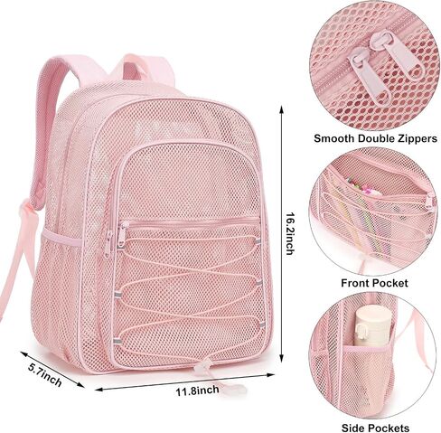 Mesh School Backpack for Girls Boys, Heavy Duty Kids Adults Mesh School Bag Bookbag for Swimming Beach Fitness Sport (Light Pink) in Kuwait