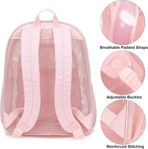 Mesh School Backpack for Girls Boys, Heavy Duty Kids Adults Mesh School Bag Bookbag for Swimming Beach Fitness Sport (Light Pink) in Kuwait