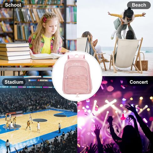 Mesh School Backpack for Girls Boys, Heavy Duty Kids Adults Mesh School Bag Bookbag for Swimming Beach Fitness Sport (Light Pink) in Kuwait