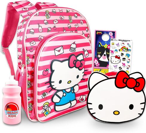 Hello Kitty Backpack with Lunch Box for Girls - Bundle with 16" School Bag, Lunch Bag, Water Bottle, Stickers, More | Hello Kitty Backpack for Kids School Supplies in Saudi Arabia