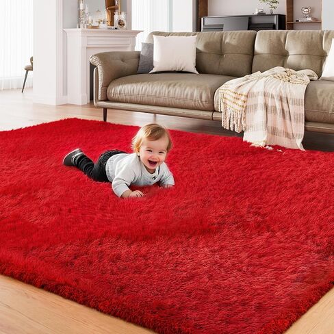 AMTOVO Shag Area Rugs for Living Room, 8X10 White Large Fluffy Clearance Rug Throw Bedroom Carpet, Indoor Modern Fuzzy Nursery Shag Rugs for Kids and Playroom in Saudi Arabia