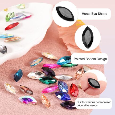 MECCANIXITY 50Pcs Horse Eye Shape Rhinestones, 7 x 15 mm Point Back Rhinestone Beads for Jewelry Making Crafts Costume Crystal Embellishments, Gold in Kuwait