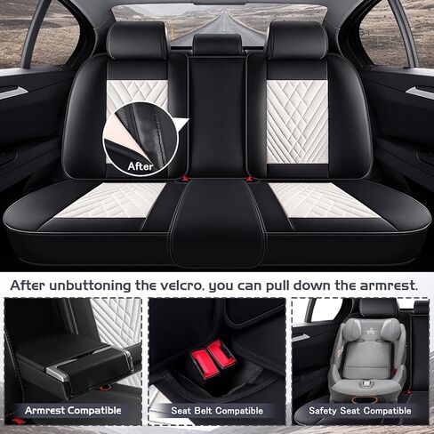 أغطية مقعد السيارة لـ Hyundai Palisade 2020-2025 ، غطاء مقعد من جلد Nappa مقاوم للماء ، واقي وملحقات مقاعد السيارات المريحة (أبيض أسود) in Kuwait