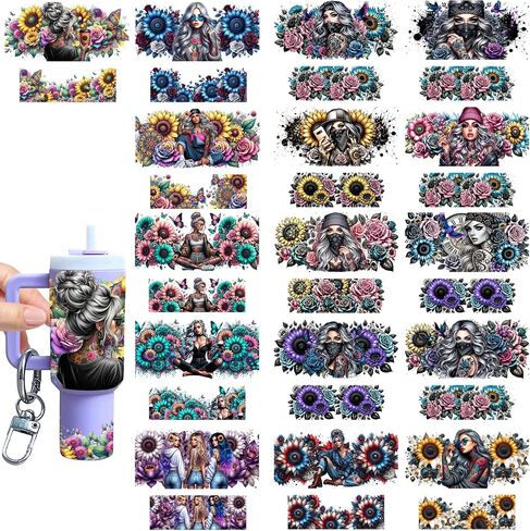 Keychain UV DTF Wraps - 16 Pcs Funny Animal Motel Keychains Uvdtf Wrap Decals, Sunflower Girl Blank Keychain UV DTF Transfer Craft Decor Beatiful Butterfly Fun Gifts for Coworkers (Lady) in Saudi Arabia