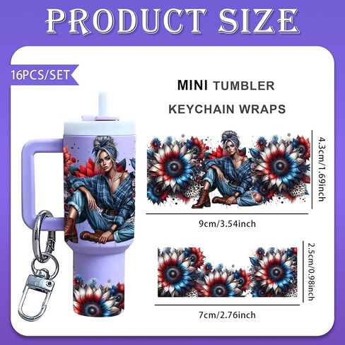 Keychain UV DTF Wraps - 16 Pcs Funny Animal Motel Keychains Uvdtf Wrap Decals, Sunflower Girl Blank Keychain UV DTF Transfer Craft Decor Beatiful Butterfly Fun Gifts for Coworkers (Lady) in Saudi Arabia