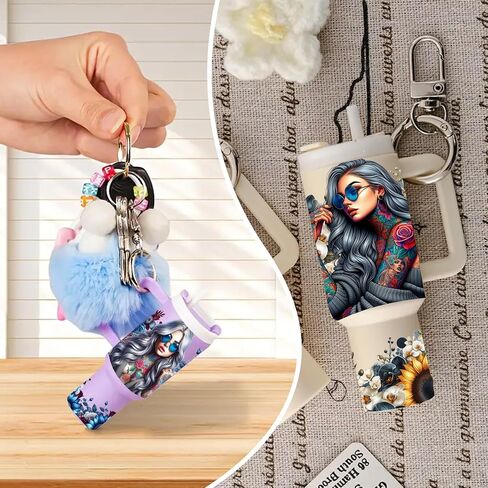 Keychain UV DTF Wraps - 16 Pcs Funny Animal Motel Keychains Uvdtf Wrap Decals, Sunflower Girl Blank Keychain UV DTF Transfer Craft Decor Beatiful Butterfly Fun Gifts for Coworkers (Lady) in Saudi Arabia