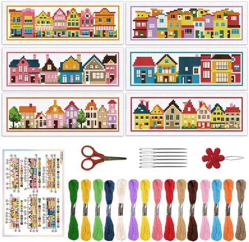 Origach 6 PCS Cross Stitch Lockmark Kit للبالغين المبتدئين ، مجموعة مرجعية للتطريز المجردة الحديثة مع تعليمات للمبتدئين المطبوعون مقاطع DIY لمحبي الكتب in Kuwait