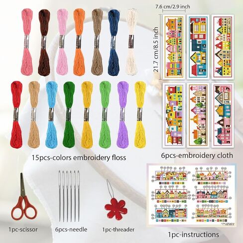 Origach 6 PCS Cross Stitch Lockmark Kit للبالغين المبتدئين ، مجموعة مرجعية للتطريز المجردة الحديثة مع تعليمات للمبتدئين المطبوعون مقاطع DIY لمحبي الكتب in Kuwait