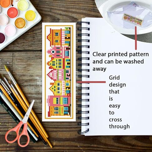 Origach 6 PCS Cross Stitch Lockmark Kit للبالغين المبتدئين ، مجموعة مرجعية للتطريز المجردة الحديثة مع تعليمات للمبتدئين المطبوعون مقاطع DIY لمحبي الكتب in Kuwait
