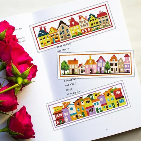 Origach 6 PCS Cross Stitch Lockmark Kit للبالغين المبتدئين ، مجموعة مرجعية للتطريز المجردة الحديثة مع تعليمات للمبتدئين المطبوعون مقاطع DIY لمحبي الكتب in Kuwait