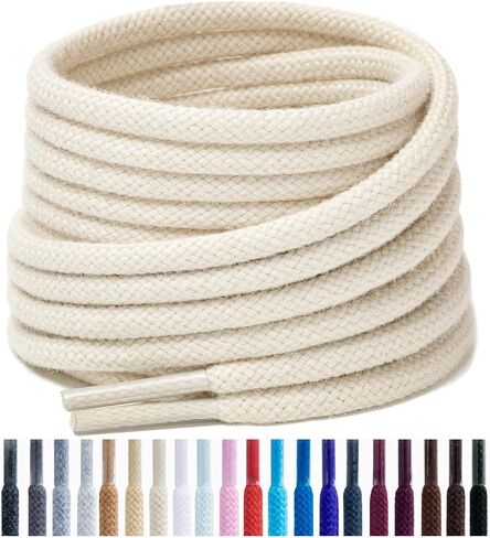 Handshop 2 pairs round cotton shoe laces for sneakers, 4 mm anti-slip round laces for athletic shoes, boots in Saudi Arabia