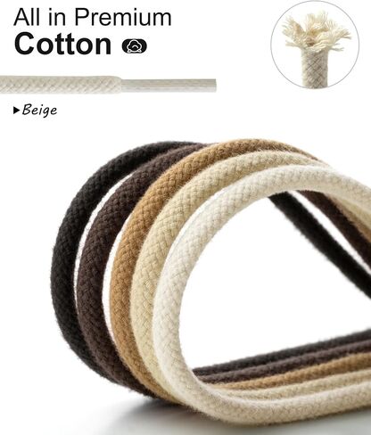 Handshop 2 pairs round cotton shoe laces for sneakers, 4 mm anti-slip round laces for athletic shoes, boots in Saudi Arabia