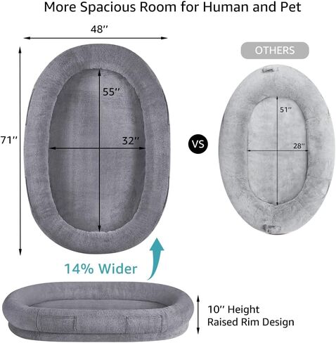 beeNbkks Human Dog Bed for Adult, Giant Extra Large Memory Foam Human Size Pet Bed for People, Fluffy Plush Dog Bed for Human with Storage Pocket Washable Cover Portable Handle Non-Slip Bottom in Saudi Arabia