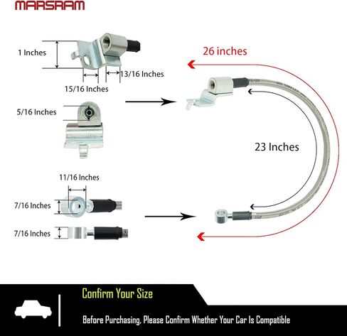 Marsram Stainless Steel Braid Extended Hydraulic Front Brake Lines Fit 1990-1995 Wrangler YJ | 26 Inch | 52006473 52006472 in Kuwait