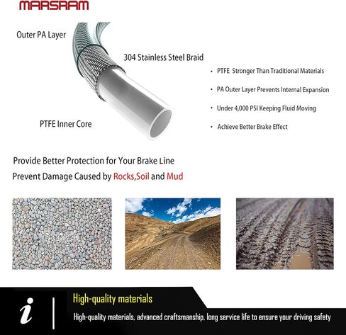 Marsram Stainless Steel Braid Extended Hydraulic Front Brake Lines Fit 1990-1995 Wrangler YJ | 26 Inch | 52006473 52006472 in Kuwait