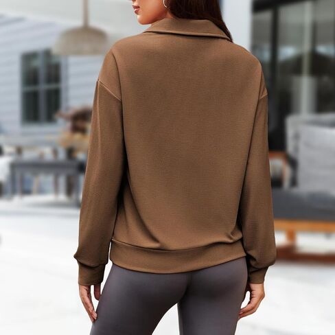 Women's Zipper Sweatshirt Casual Long Sleeve Lapel Drawstring Loose Pullover Tops Half Zip Oversized Sweatshirts in Saudi Arabia