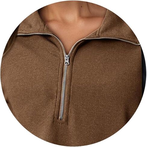 Women's Zipper Sweatshirt Casual Long Sleeve Lapel Drawstring Loose Pullover Tops Half Zip Oversized Sweatshirts in Saudi Arabia