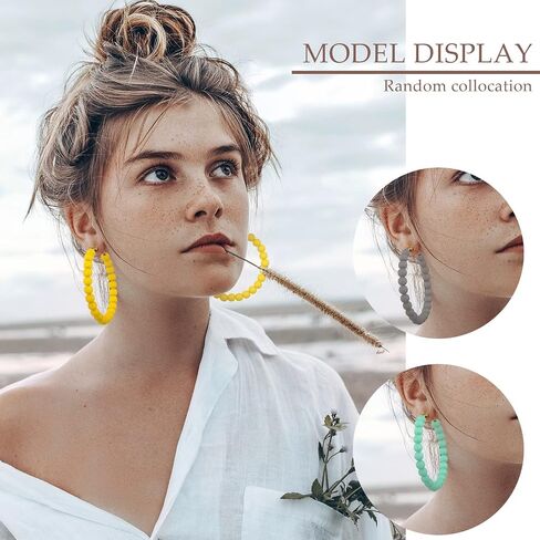 Bonuci 9 Pairs Acrylic Beaded Hoop Earrings for Women Bohemian Round Bead Earrings Mixed Color Dangle Bulk Summer Beachy Set(Bright, Acrylic) in Saudi Arabia
