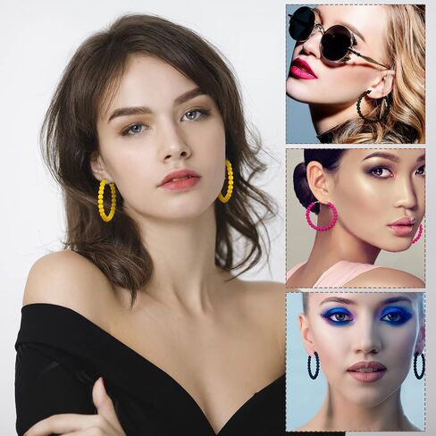 Bonuci 9 Pairs Acrylic Beaded Hoop Earrings for Women Bohemian Round Bead Earrings Mixed Color Dangle Bulk Summer Beachy Set(Bright, Acrylic) in Saudi Arabia