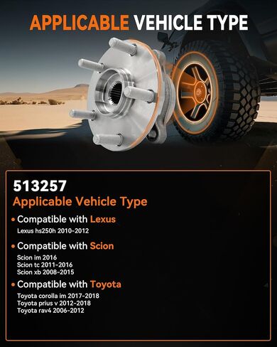 513257 Front Wheel Bearing Hub Assembly Fit for Lexus HS250H 2010-2012, for Toyota Prius V Rav4 2006-2012 Corolla IM, for Scion IM TC XB 2008-2015, 5 Lugs w/Encoder ABS, 2Pcs in Saudi Arabia
