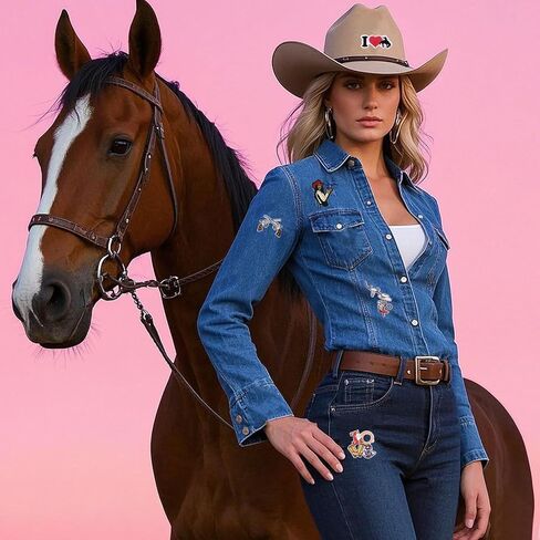 Western 45Pcs Pink Trucker Hat Patches - Western Iron On Embroidered Patches for Cowgirl Hats, Jackets, Backpacks Clothing ﻿ in Kuwait