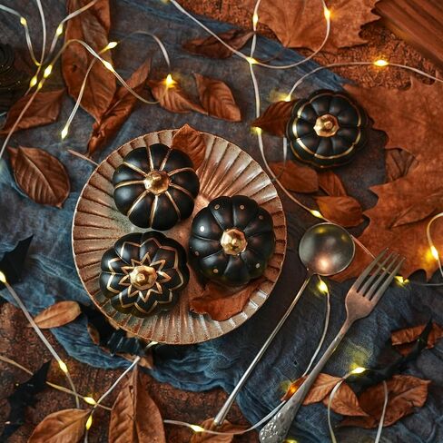 4Pcs Black and Gold Halloween Pumpkin Decor, Modern Black Pumpkins for Decorating, Small Decorative Pumpkin with Gold Stem for Tabletop Decor, Fall, Thanksgiving, Indoor Halloween Decoration in Kuwait