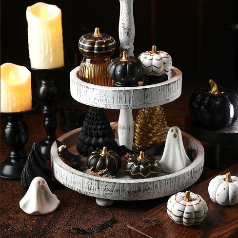 4Pcs Black and Gold Halloween Pumpkin Decor, Modern Black Pumpkins for Decorating, Small Decorative Pumpkin with Gold Stem for Tabletop Decor, Fall, Thanksgiving, Indoor Halloween Decoration in Kuwait