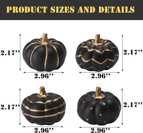 4Pcs Black and Gold Halloween Pumpkin Decor, Modern Black Pumpkins for Decorating, Small Decorative Pumpkin with Gold Stem for Tabletop Decor, Fall, Thanksgiving, Indoor Halloween Decoration in Kuwait
