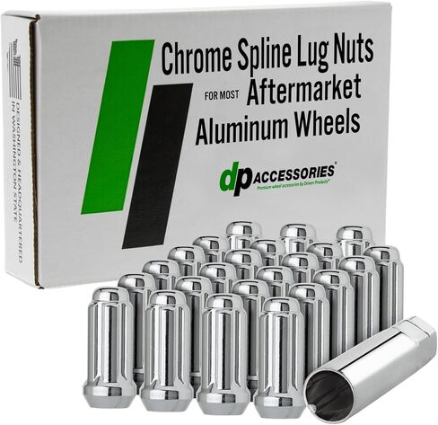 DPAccessories Lug Nuts متوافقة مع 2018-2025 Jeep Wrangler | chrome spline نمط | عجلات الألمنيوم ما بعد البيع فقط | مجموعة من 23 عجلة المكسرات و 1 أداة | djewra04a-ch/1 in Saudi Arabia