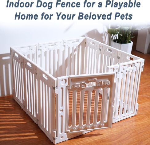 2 Room Dog Playpen with Door,DIY Shape Combination Puppy Pen,16-Panel+2 Link Piece+Large Door+Small Door,25.5" H Dog Fence,Non-Slip&Secure Pet Gate,Easy to Assemble (Two Rooms) in Kuwait