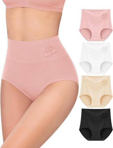 ملابس داخلية قطنية نسائية من MEIYATING سراويل داخلية عالية الخصر للتحكم في البطن بعد الولادة تمتد تغطية كاملة للسيدات 4 عبوات in Kuwait