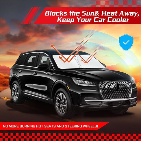 Arismotor الزجاج الأمامي الظل أشعة الشمس للينكولن كورساير 2020-2025 ، مخصص النافذة الأمامية القابلة للطي واقي شمس أشعة الشمس ، بلوك الأشعة فوق البنفسجية تبقيك مبردًا in Kuwait