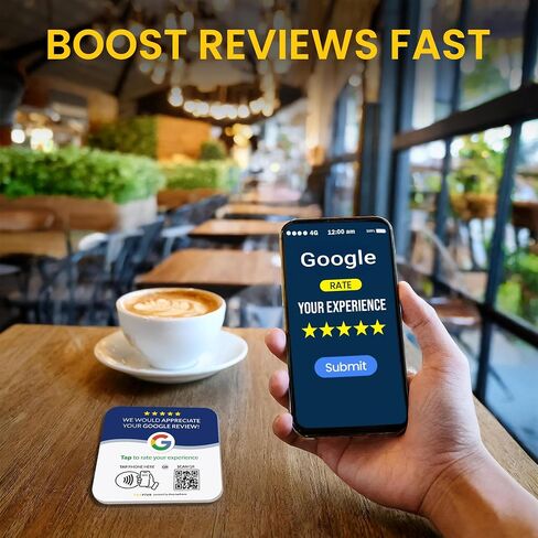 لوحة مراجعة Google (10 عبوات) من TapFive - انقر للحصول على مراجعات فورية - NFC + علامة رمز الاستجابة السريعة - تلتصق بالجدار، الزجاج، العداد، نقطة البيع مع لاصق 3M - جميع الهواتف - DigiFeel Fast (10 لوحات) in Kuwait