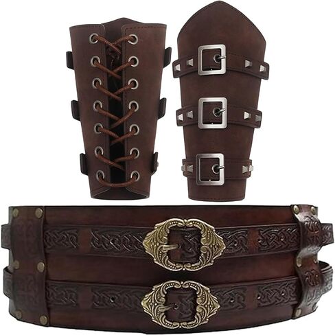 3Pcs Medieval Viking Wide Belt with Arm Guards Faux Leather Armor Belt Knight Corset Belt for LARP Christmas Gifts Costume in Saudi Arabia