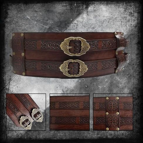 3Pcs Medieval Viking Wide Belt with Arm Guards Faux Leather Armor Belt Knight Corset Belt for LARP Christmas Gifts Costume in Saudi Arabia